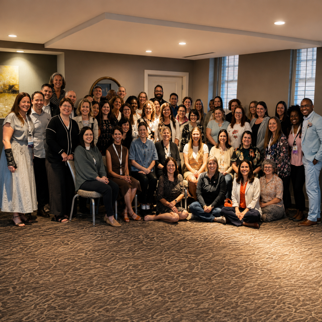 Large, diverse group of oral health coalition leaders smiling together at the ANOHC Annual Meeting.